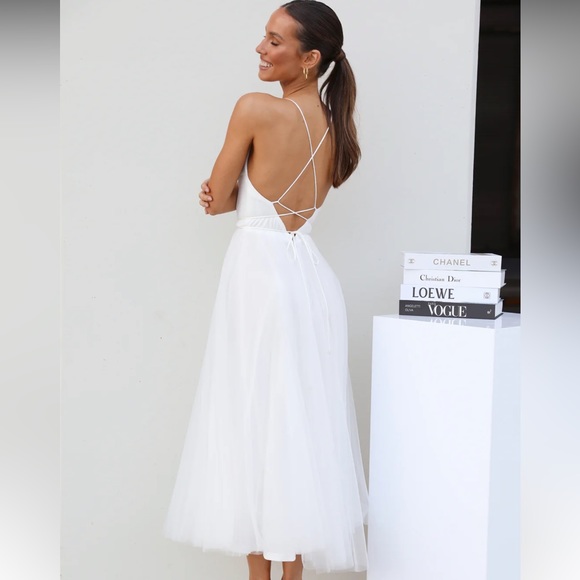 NWT Hello Molly Signal My Way Tulle Midi Dress White 8 / Large - Picture 4 of 11